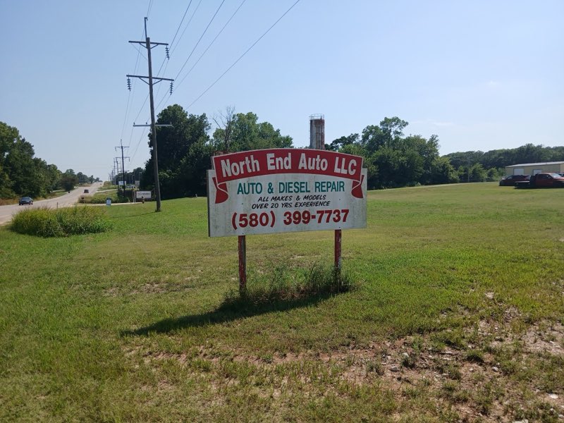 North End Auto LLC road sign reading Auto and Diesel Repair, All Makes and Models, Over 20 Yrs Experience